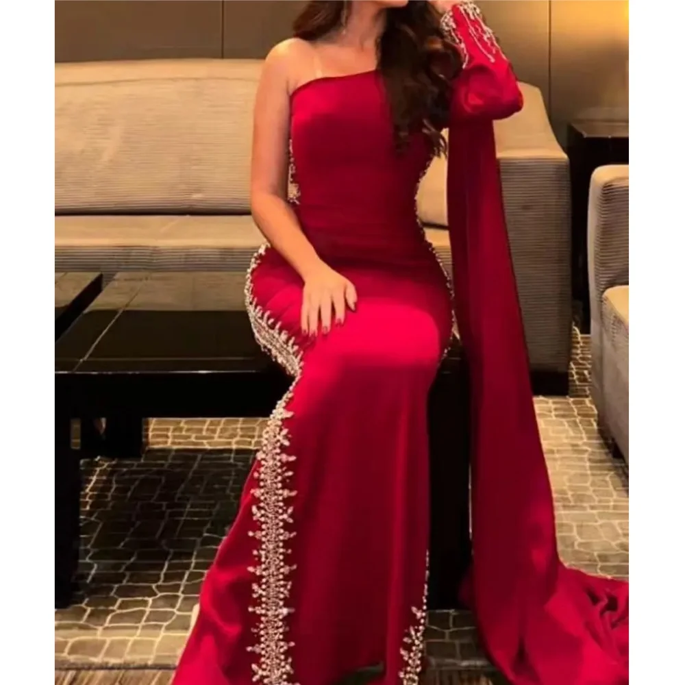 

Muloong One-shoulder Sweep Train Women Elegant And Pretty Luxury Prom Dress