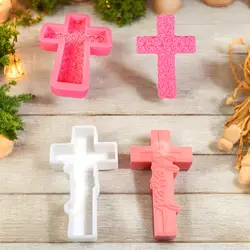 1 Piece, Easter Text Relief Cross Rose Cross Mold Ornament Aromatherapy Candle Crystal Drip Plaster Silicone Mold