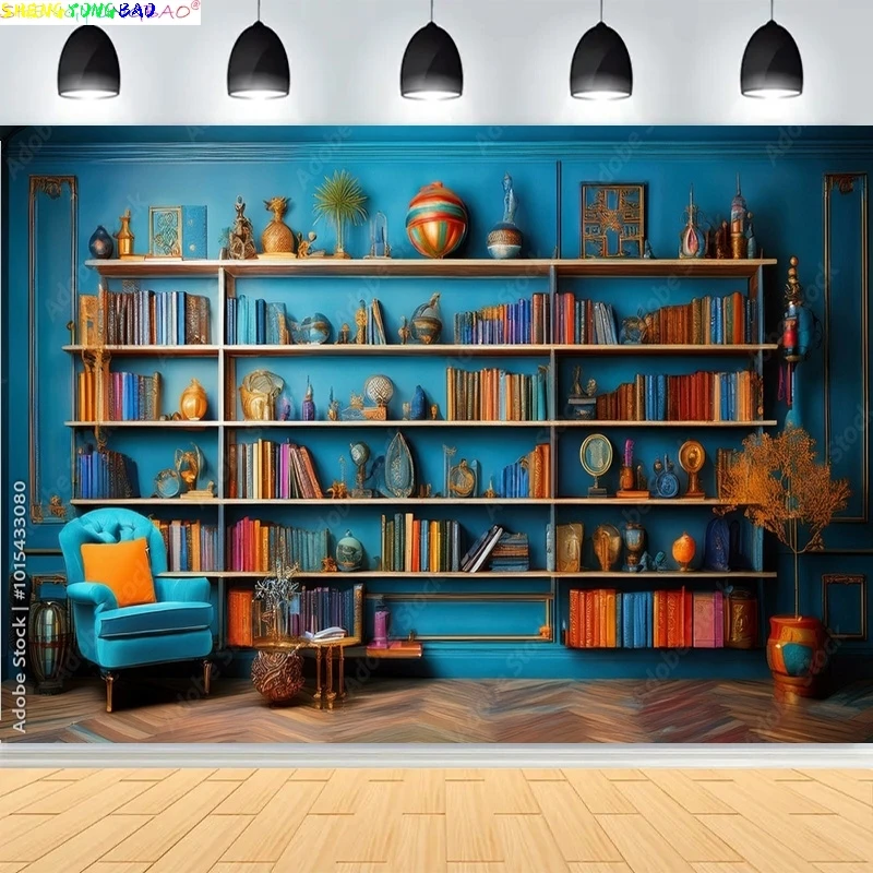 Bookshelf Photography Backdrops Props Library Furniture Bookcase Portrait Meeting Office Live Streaming Background JS-08