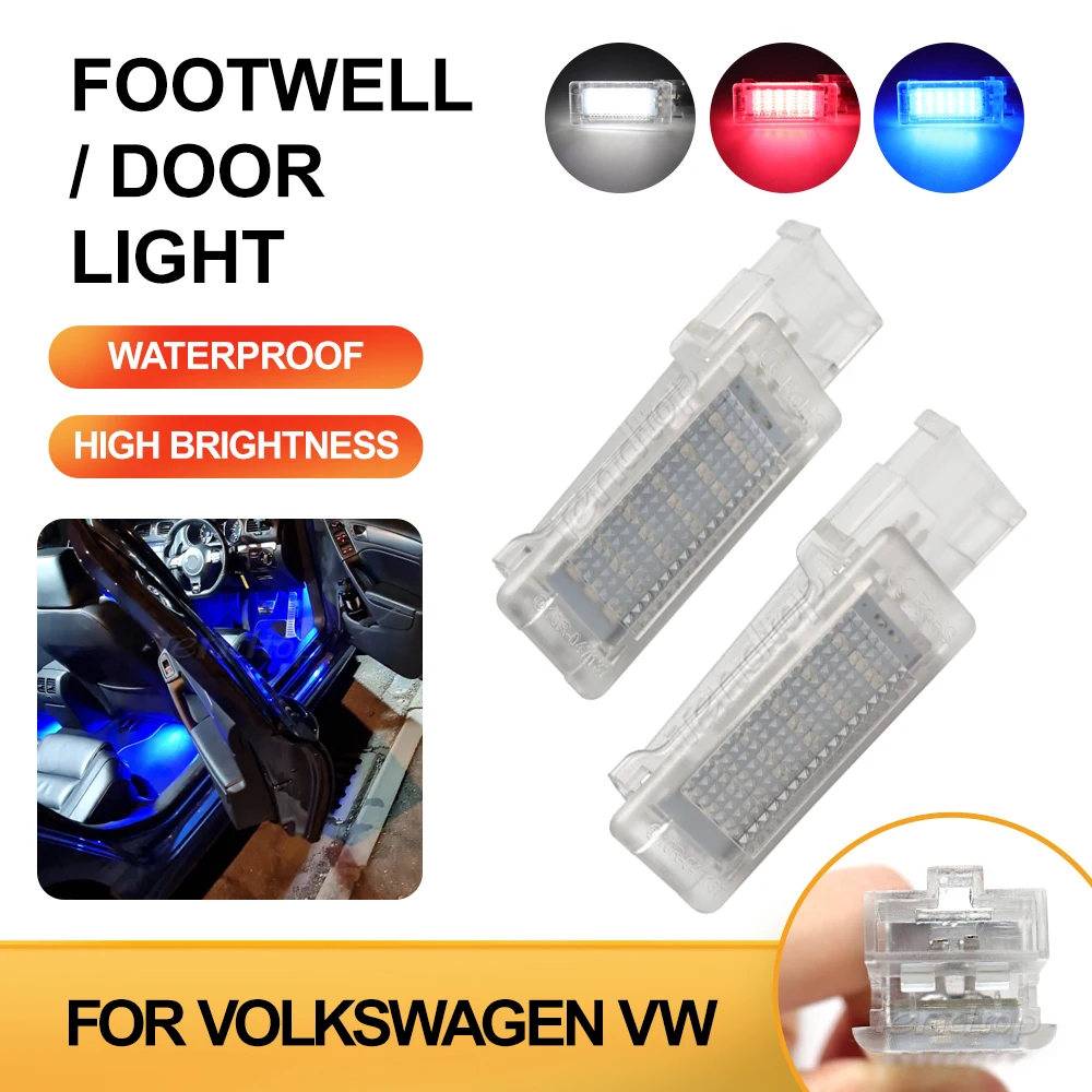 2Pcs For VW Passat Polo Golf Jetta Sharan Tiguan Touareg Caddy EOS LED Footwell Boot Door Light Courtesy Luggage Lamps