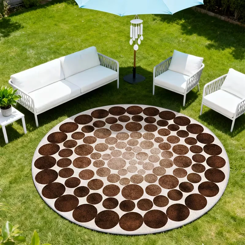 Mid Century Pastel Petal Outdoor Round Rug Abstract Geometric Flower Shape Print Non Slip Carpet Summer Minimalist Decor