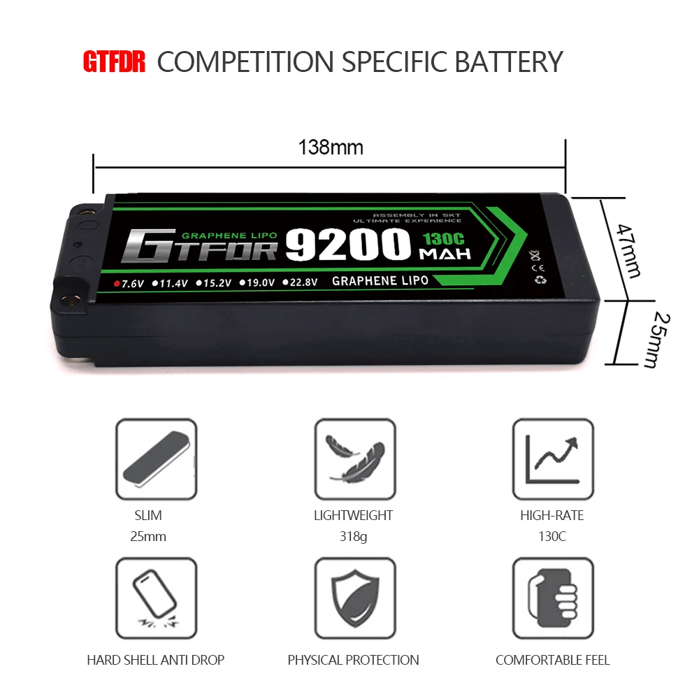 GTFDR 2S Lipo batteria 7.6V 130C 9200mAh 5mm T Plug Hardcase per 1/10 Buggy Truggy Offroad Boat Car Boat Truck RACING Helicopter