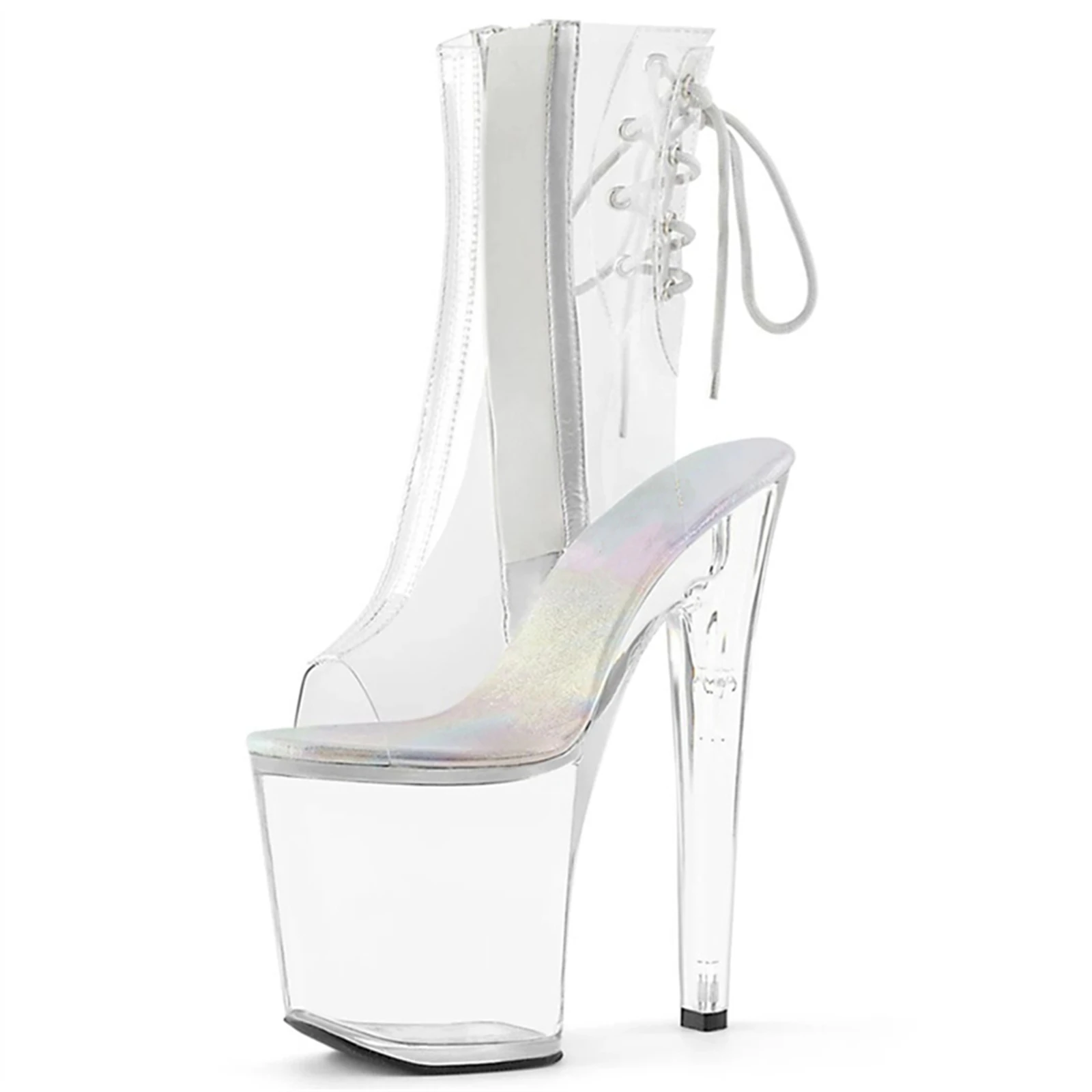 

20CM Prismatic Crystal Heels, Transparent Runway Booties with Glow Bow & Illusion Platform, Couture Catwalk Sexy Stilettos
