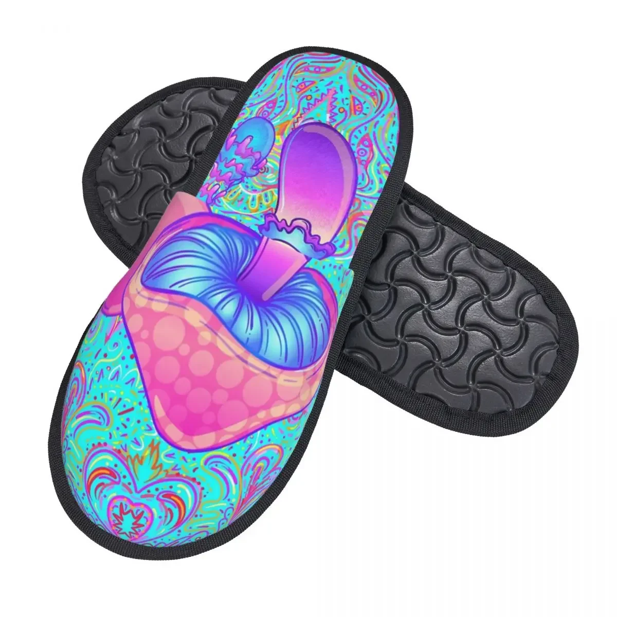 Magic Mushroom Trippy Psychedelic Neon Pastel Goth House Slippers Women Comfy Memory Foam Slip On Hotel Slipper Shoes