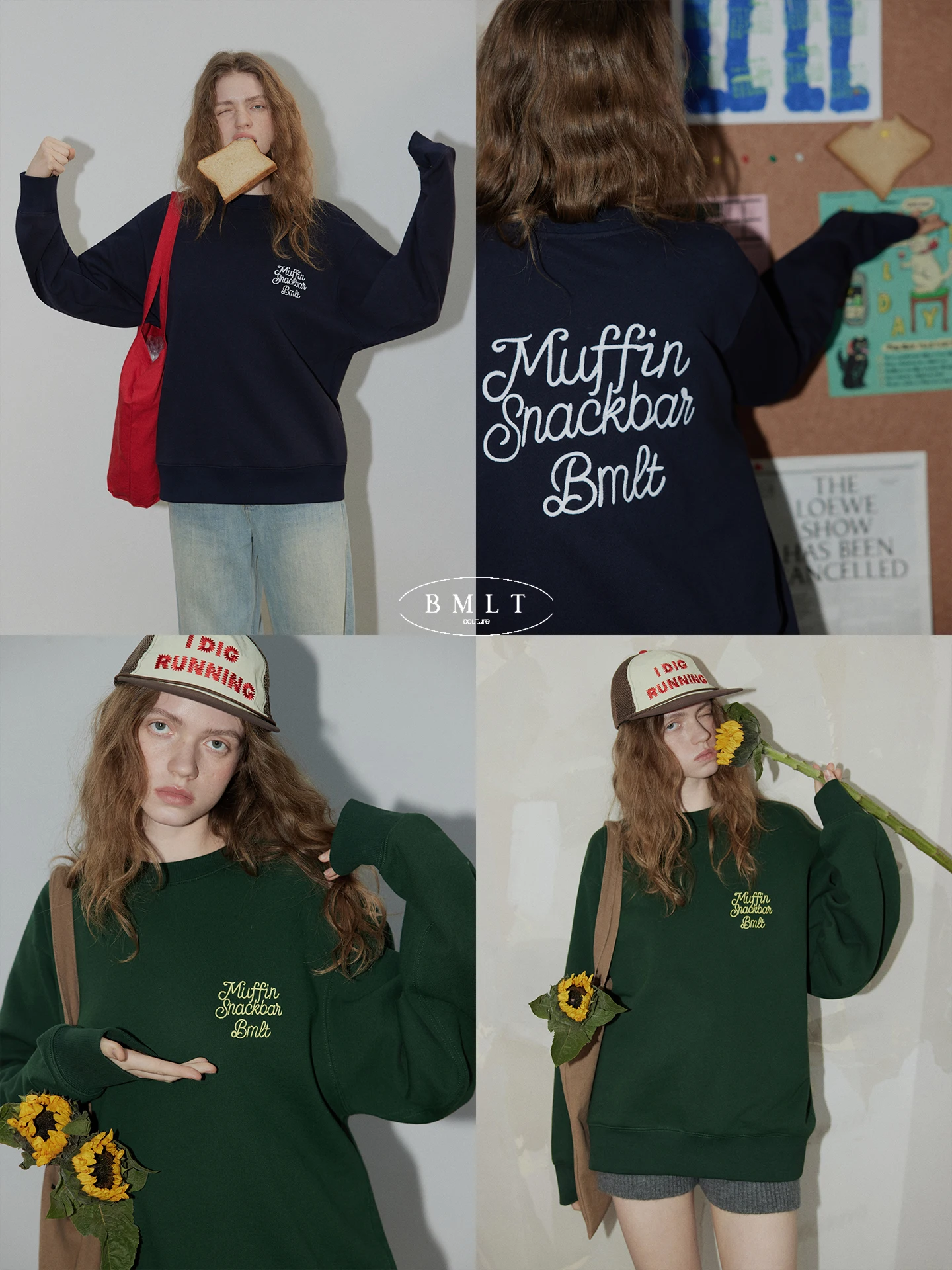 

BMLT Sweet Cone Print round Neck Sweatshirt 100 Cotton Long Sleeve Casual Loose Versatile Lazy Top Women's Fashion Streetwear