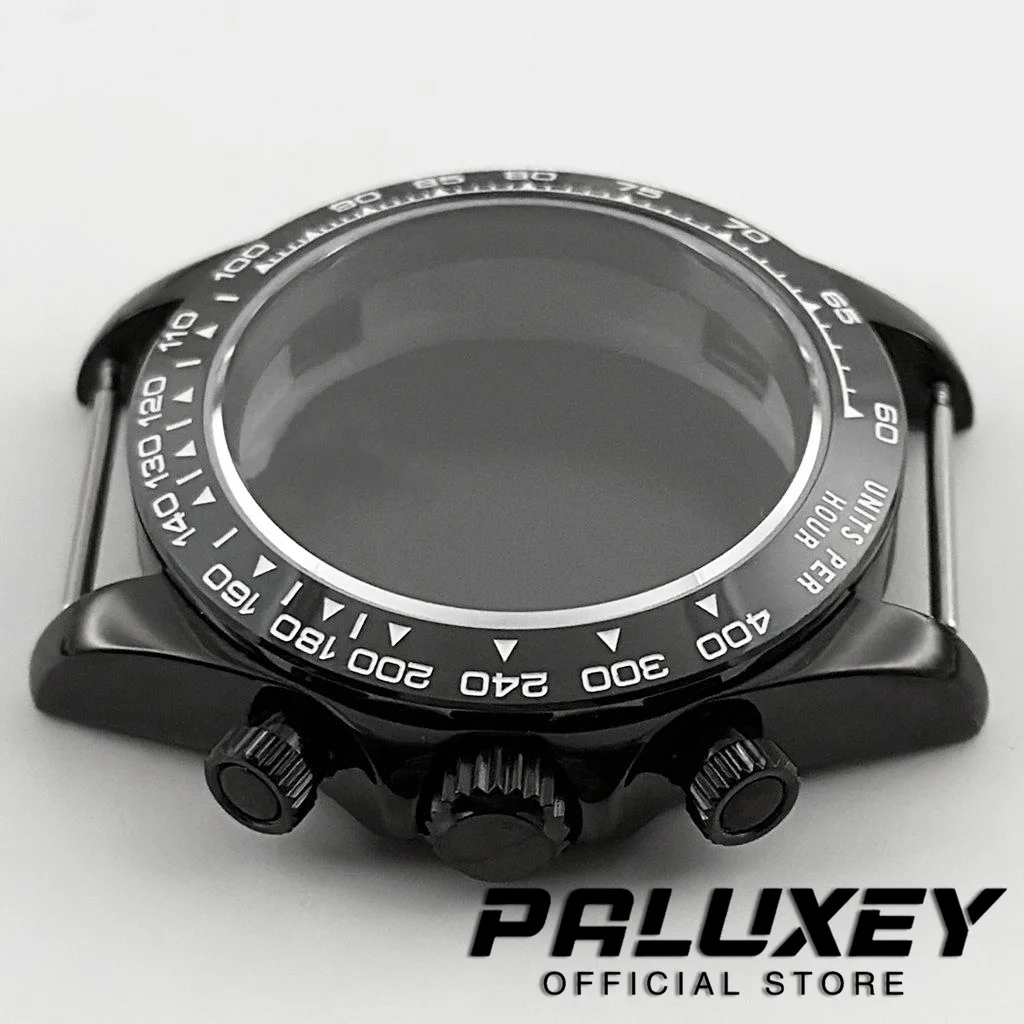 PVD Black VK63 40mm Chronograph Indices Ceramic Bezel Sapphire Crystal Watch Case Watch Parts for VK63 VK63A Quartz Movement