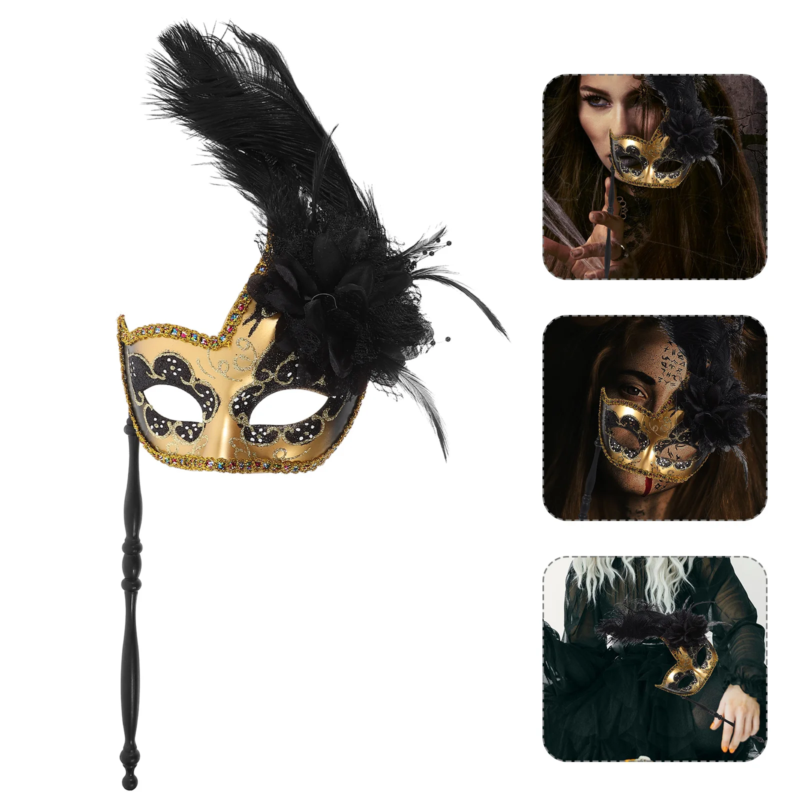 マスク 仮面舞踏会 装飾 ハロウィンパーティー コスプレ スティックマスク ゴールド ステージパフォーマンス バルクマスク