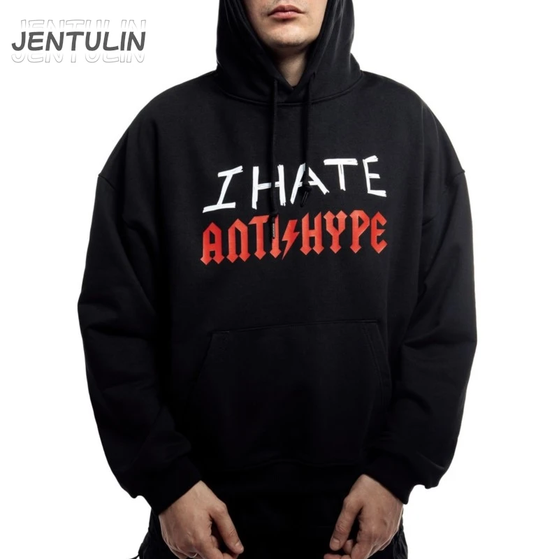 

Пуловер мужской оверсайз в стиле Харадзюку, худи с графическим принтом «I HATE ANTIHYPE», свитшот с капюшоном в готическом стиле, модная одежда в стиле хип-хоп, Y2k