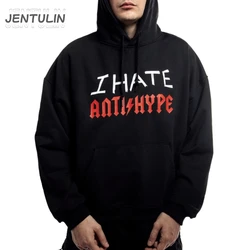 Harajuku Oversized Pullover Men's Hoodies I HATE ANTIHYPE Graphic Print Goth Hooded Sweatshirt Hip Hop Fashion Clothing Y2k Tops