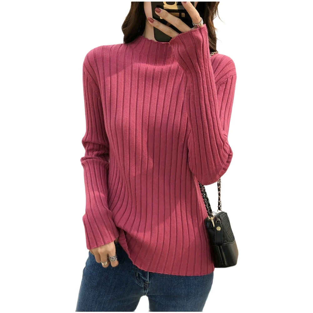 

All-match Top Half High Neck Casual Outings Yellow All Match Winter Sweater Casual Brand New Long Sleeve Solid Color