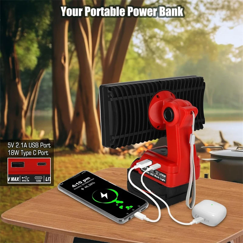 Lanterna de luz de trabalho led de 3/5/8/9 polegadas para milwaukee 18v bateria de íon-lítio portátil holofote lanternas portáteis lâmpada de acampamento