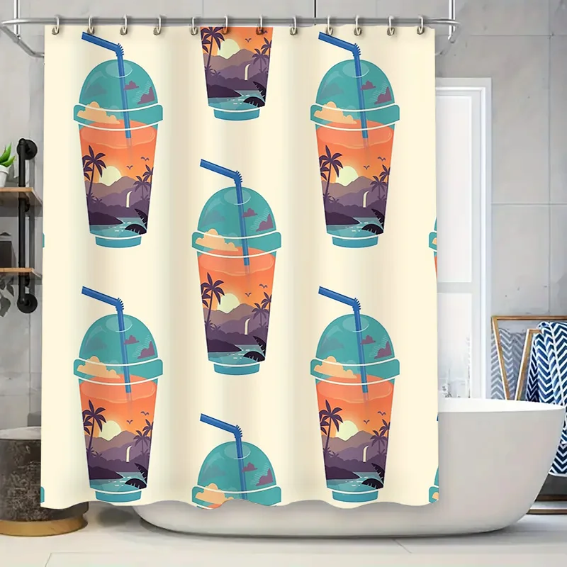 المحيط غروب الشمس شاطئ كوكتيل دش الستار المشاعر الاستوائية الساحلية ديكور المنزل منتجع نمط الحمام مجموعة الفنية طباعة جدار Hangi