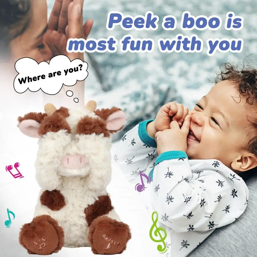 Peek A Boo Cow Ripeti interattivi Cosa dire Diario di peluche Giocattolo per bovini Canto musicale Parlante Peluche Adorabile elettrico