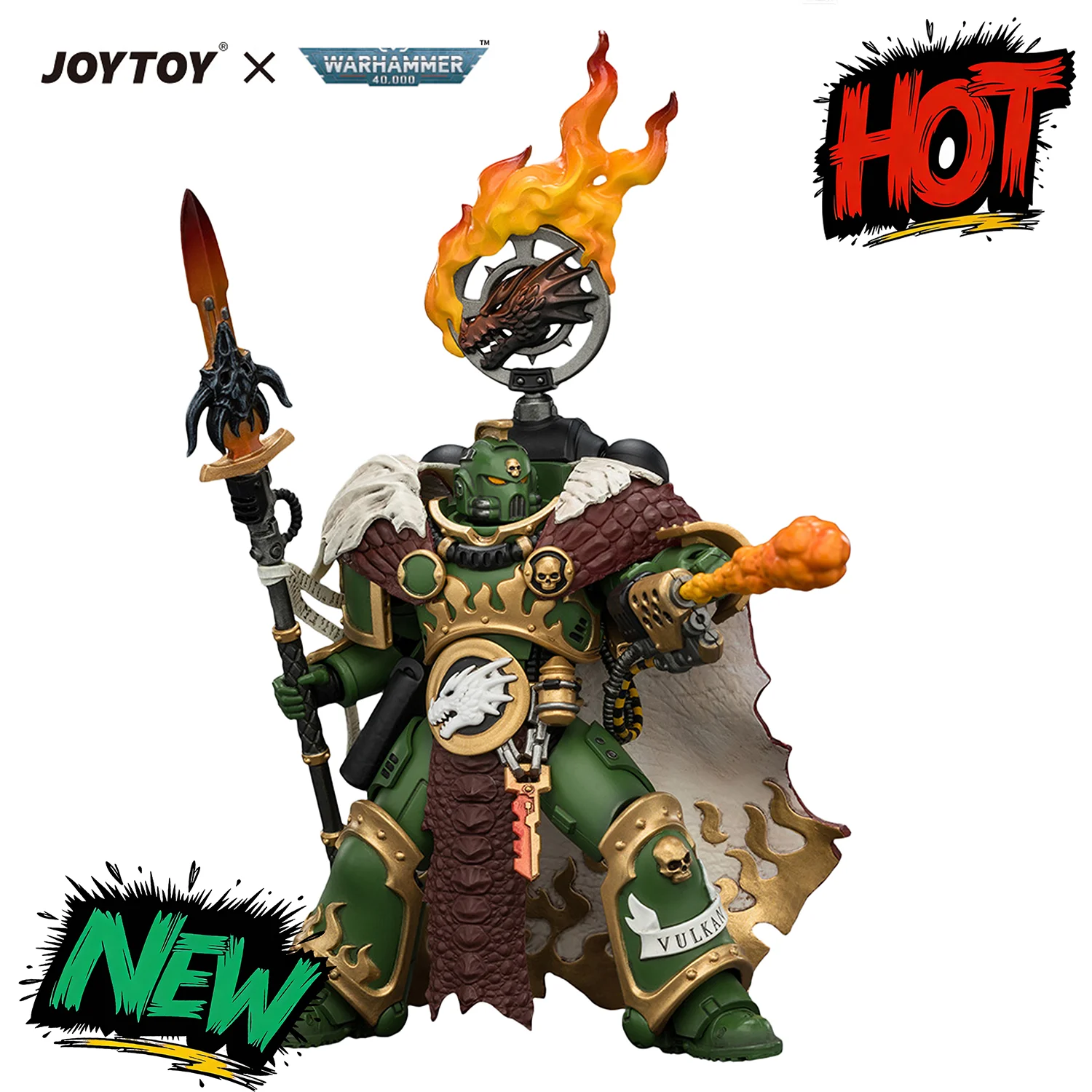 

JOYTOY Warhammer 40K 1/18 Action Figure Salamanders Vulkan He'stan The Forgefather Spear of Vulkan Joint Movable Collection Toys