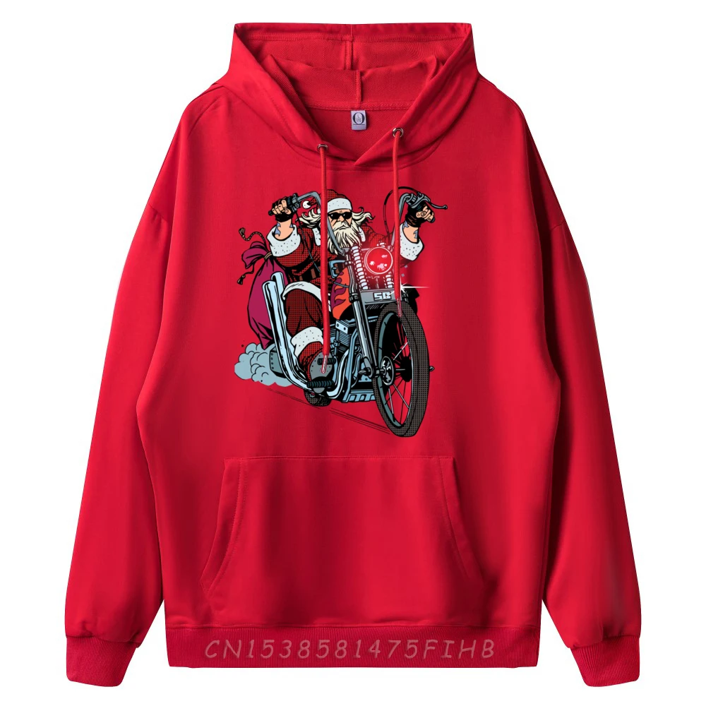 Santa Claus Biker Motorcycle Christmas Hoodie Cream Hoodie Men's Sweatshirts Christmas Sweater