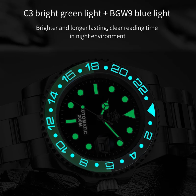 ADDIESDIVE New Black Green Ceramic Bezel NH35 Automatic Watch 200M Waterproof Sapphire Glass Stainless Steel Men Dive Watches