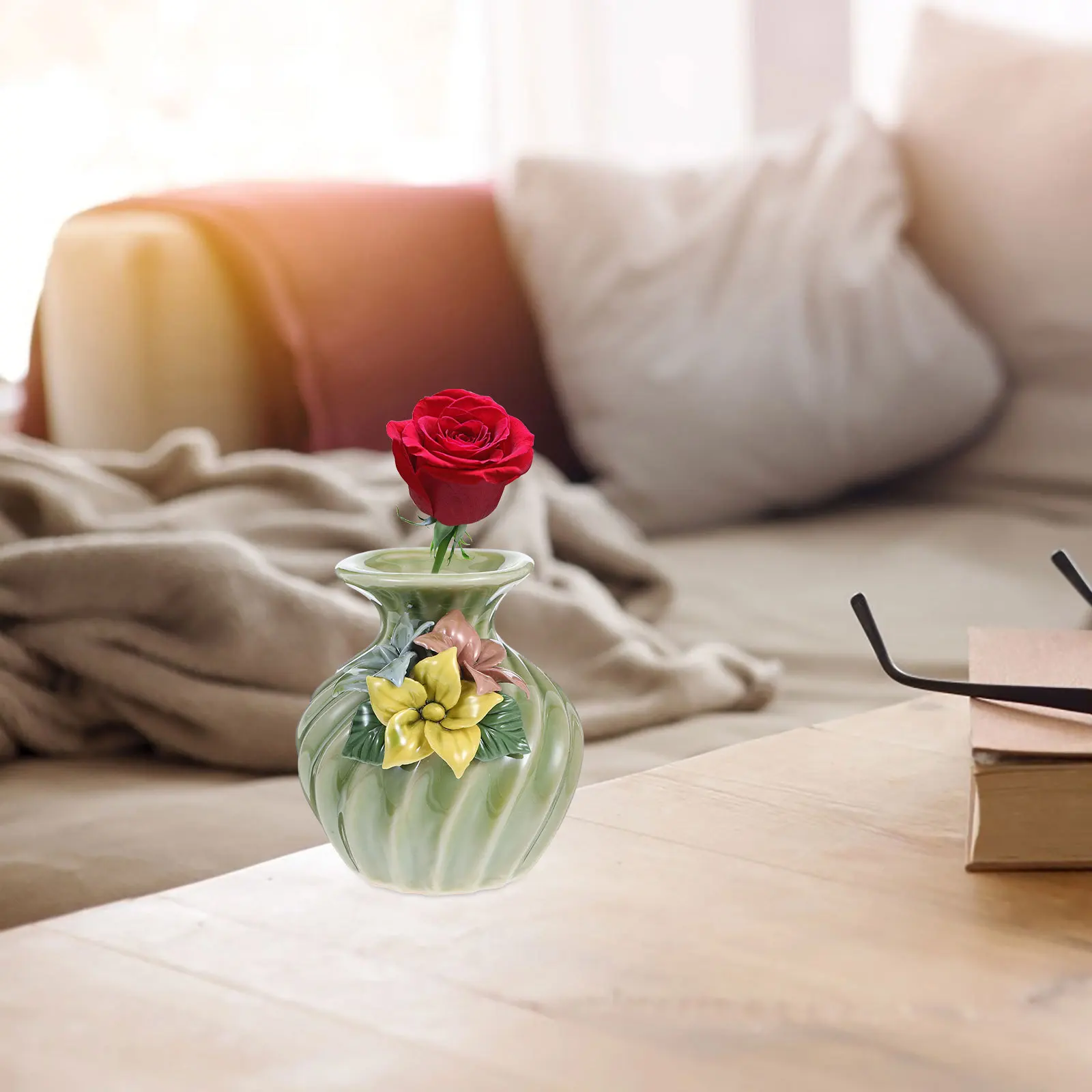 

Ceramic Vase Small Delicate 3D Metallic Flowers Vivid Colors Home Decor Centerpieces Tabletop Bookshelf Gift Modern Vase