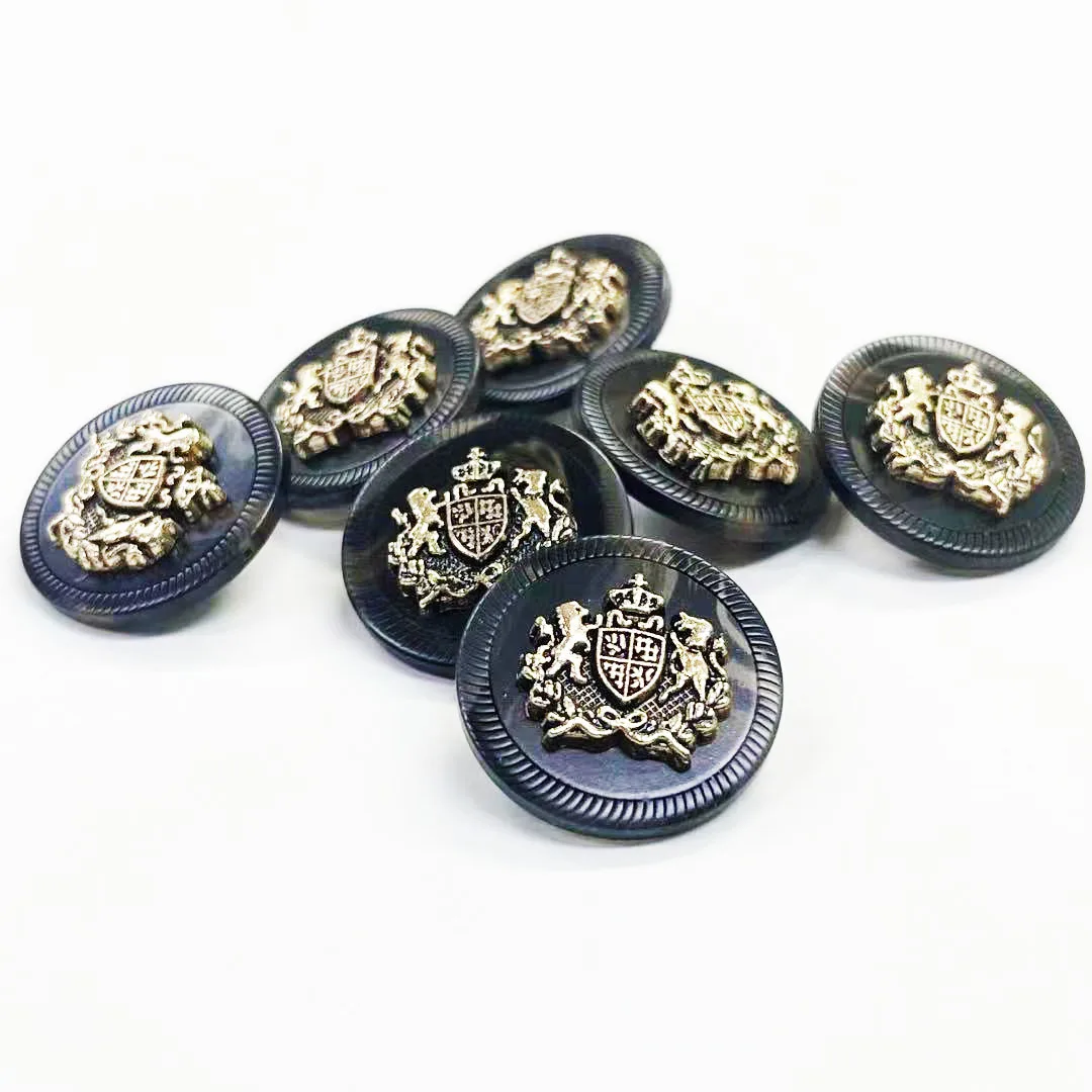 10PCS Round Resin Metal Duplex Buttons Double Lion Crown Buttons Coat Suit Placket Buttons Sweater Cardigan Decorative Buttons