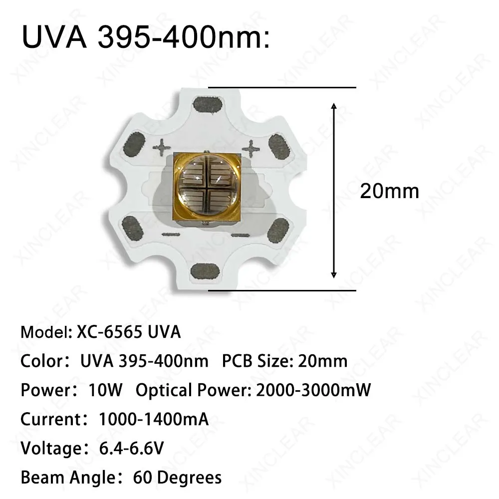 10W Deep UV LED Chip UVA 365nm 370nm 395nm 400nm Diode SMD 6565 With 20mm PCB Ultraviolet Lamps For Mosquito Trap Solidification