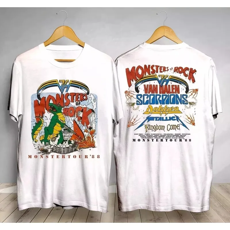 Men's T-shirt Black casual round neck cotton T-shirt Vintage Monsters of Rock Tour 1988 T-shirt Tour Halen Van Gift Fans