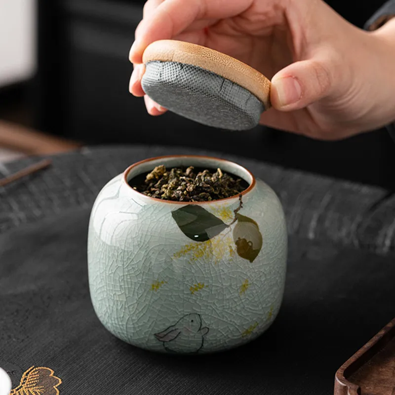 Mini Ceramics Tea Caddy Oolong Tieguanyin Containers Travel Tea Bag Sealed Tea Jar Coffee Powder Canister Household Storage Tank