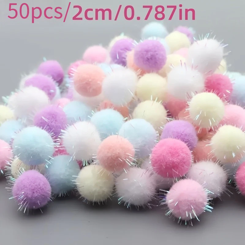 50pcsMulti-Color Pom Poms, 2cm Multifunctional Fur Balls for Easter Wedding Birthday Christmas Party Crafts Decor