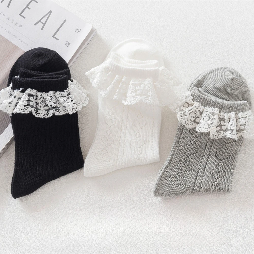 

Beautiful White Lace Socks for Women Elastic Knitting Cotton Short Socks Spring Autumn