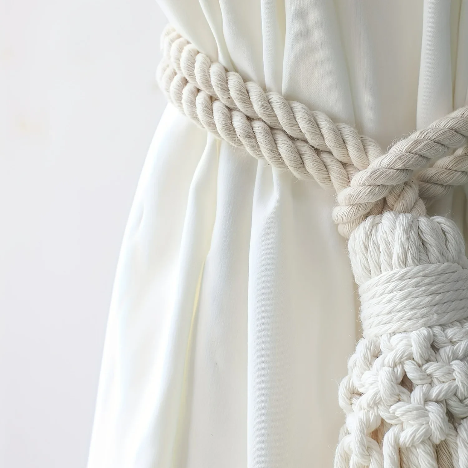 Set di fermacravatte per tende intrecciate a mano da 2 pezzi con accento di nappe - Corda di rilegatura durevole e eleganti pendenti per gli sforzo