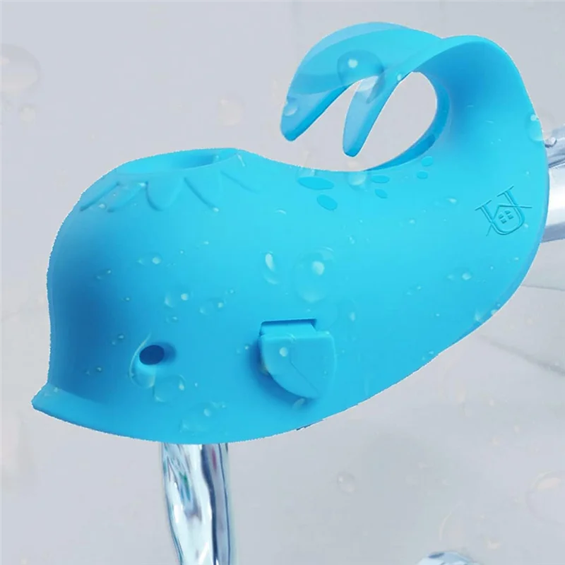 AS96-Protector de grifo de silicona para bebé, bañera de baño para niños, cubierta de boquilla de grifo de bañera para bebés y niños pequeños, baño azul