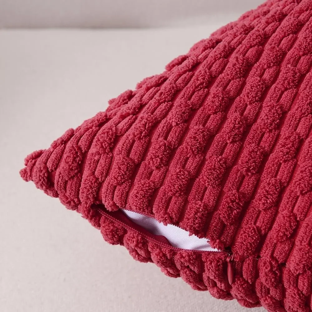 Christmas Red Corduroy Soft Soild Cushion Cover Decorative Square Throw Pillow Covers Cushion Case Pillowcases for Home Sofa Bed