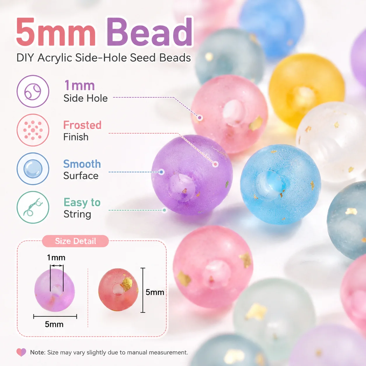 5mm Acrylic Beads with Side Holes Frosted Bead Shaped Multi-Color Handmade DIY Jewelry-Making Bracelets Necklaces Accessories