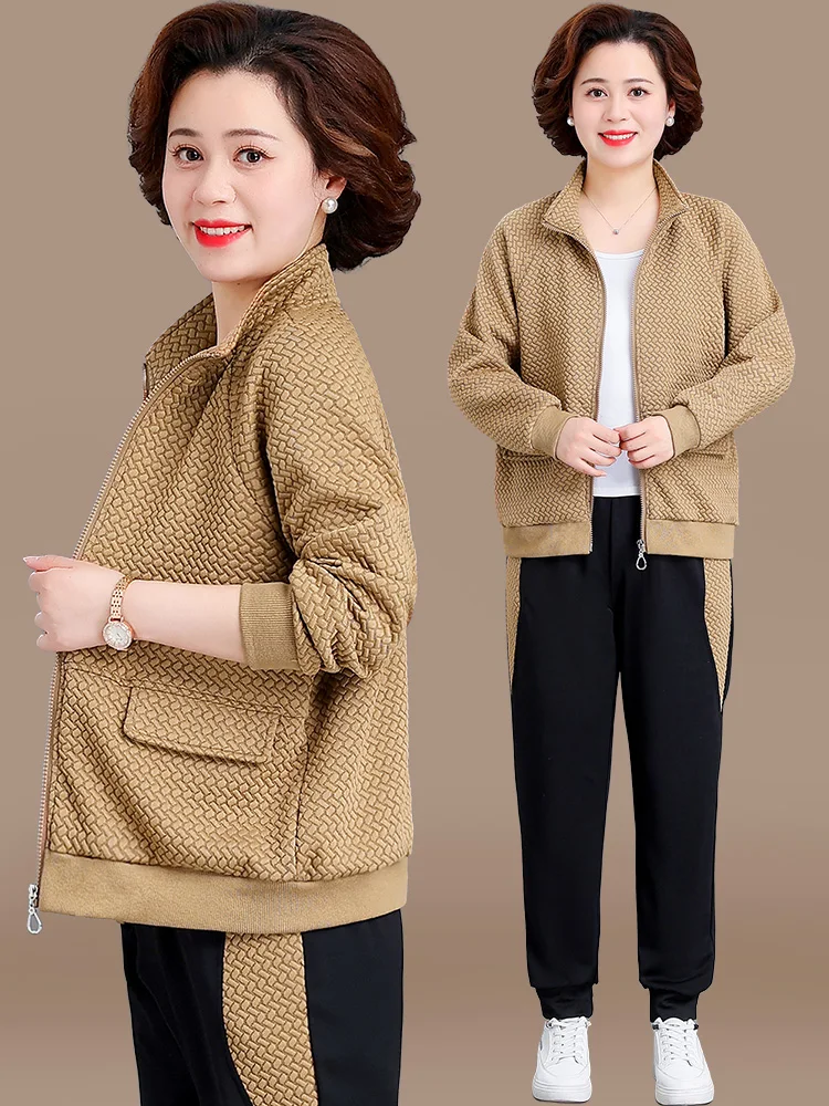 

Autumn Faion Sportswear Set for Middle-Aged Mothers plus Size Top And Bot Two-Piece Ensemble Spring Autumn Wear