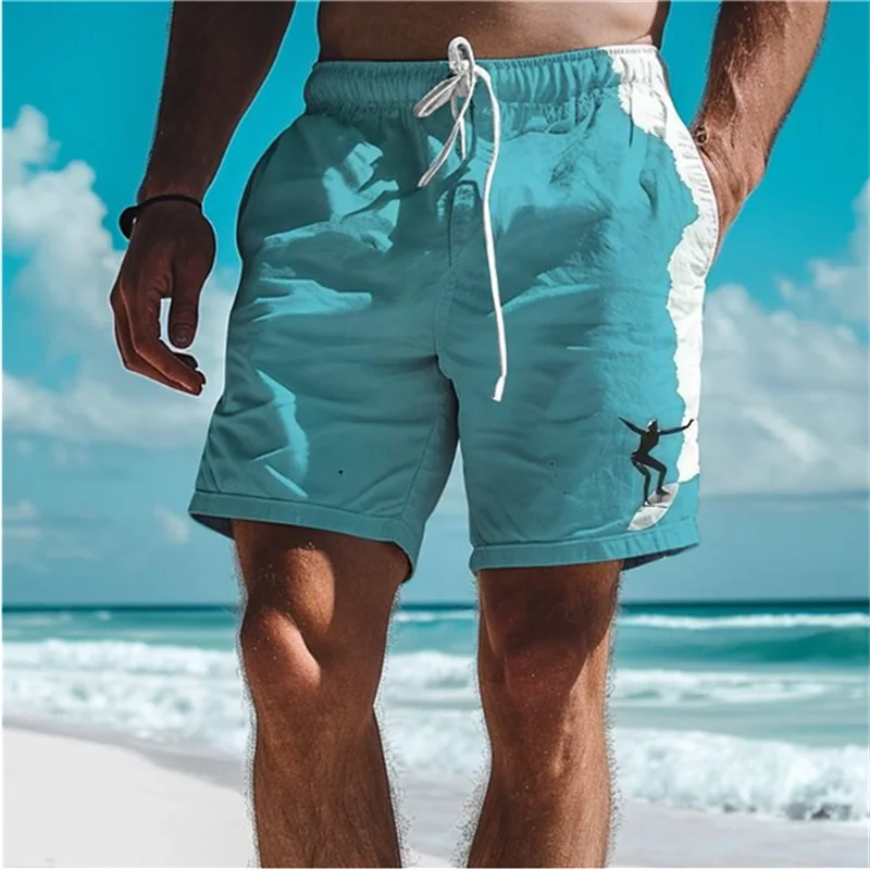 Simple Surfer Pattern Board Shorts Fashion Trend Surfing Enthusiasts 3D Printed Beach Short Casual Oversized Swim Trunks For Men