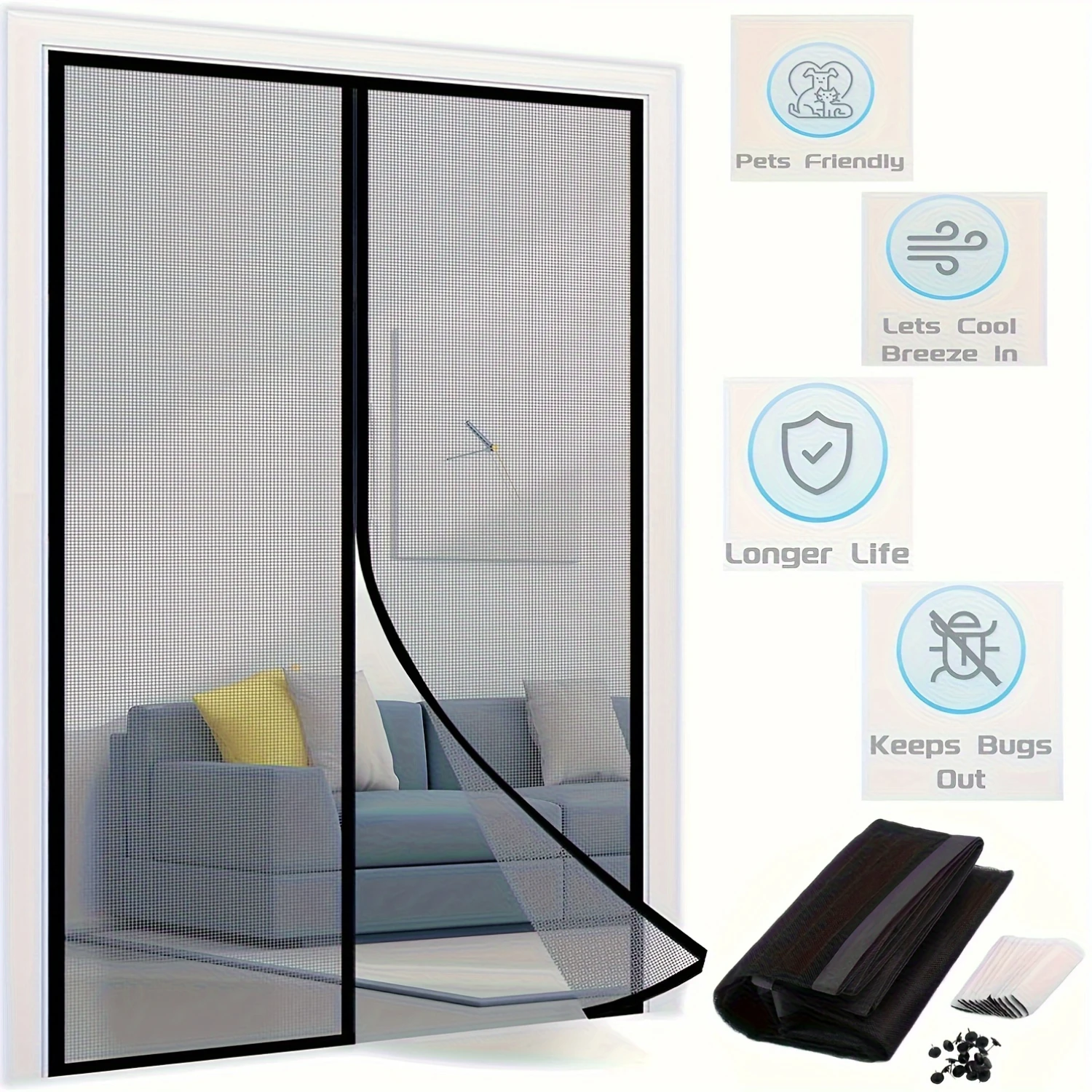 

1pc Durable Shielded Door for Fresh Air, Heavy-Duty Pest Barrier - Curtains for Pet Safety and Hands-Free, Self-Sealing Design f