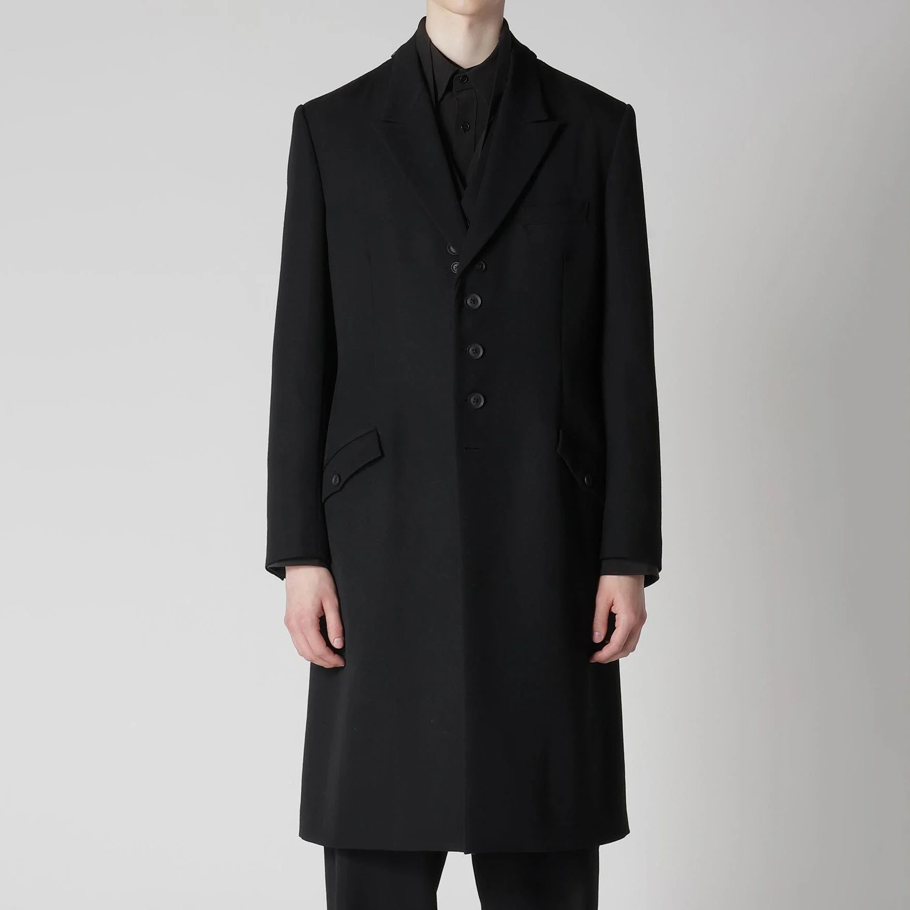 

YOJI OOAK original design Mid-length jacket Jacket Long-sleeved black single-breasted suit collar men's coat
