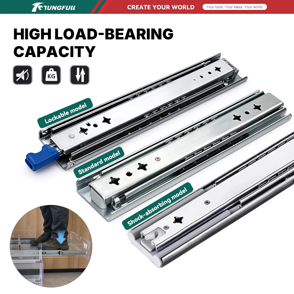 Heavy Duty Drawer Slides Locking Drawer Runners Cold Rolled Steel High Load-Bearing Glides for RV Cabinet Drawer Renovation