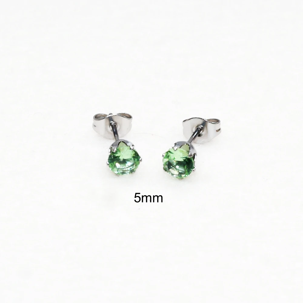 Klassische Ohrstecker aus Edelstahl mit Apfelgrünem Glas, zum Aufstecken, für Damen und Herren, 3 mm, 4 mm, 5 mm, zur Auswahl. – Detail 5