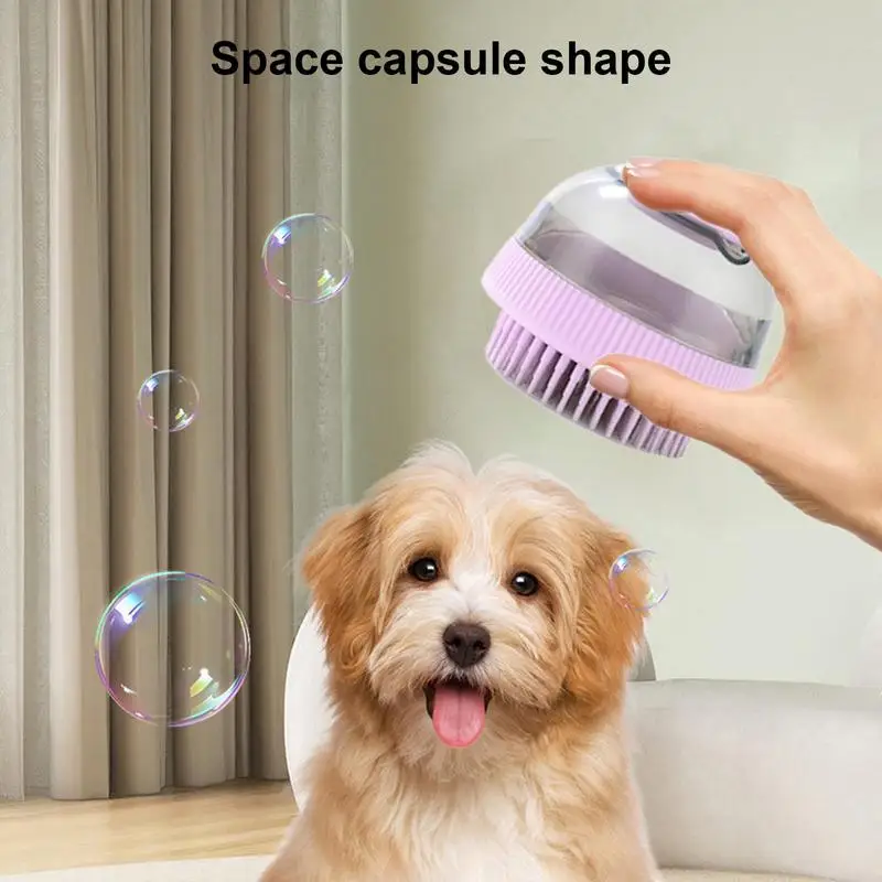 Dog Shower Brush Silicone Brush In Spaceship Shape Grooming Tool With Large Opening Filling Hole For Dogs Puppy Cats Kitten