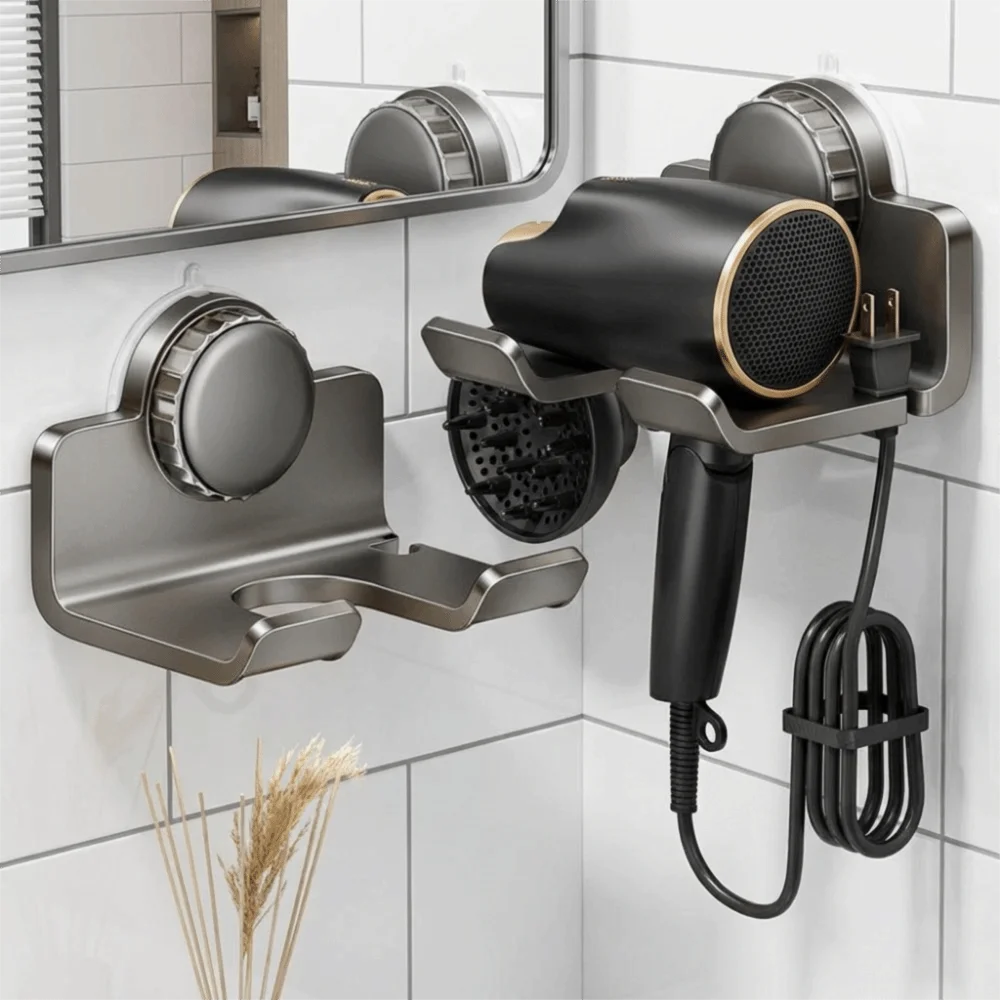 

Space Aluminum Suction Cup Hair Dryer Holder Wall Mounted Large Capacity Hair Blow Dryer Holder Space Saving Punch Free