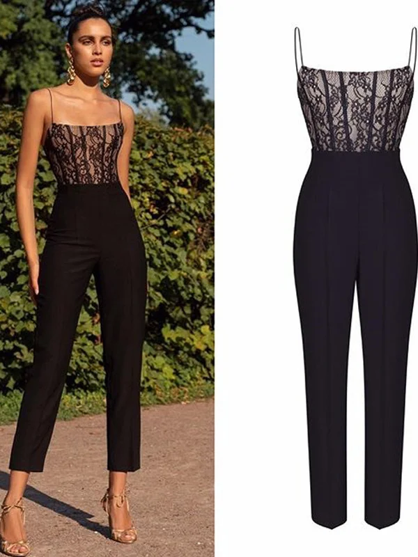 

Bla Lace Strap Jumpsuit Sexy Thin Summer Wide Leg Pants Svel Trendy Street Sle Midi Length Polyester Fibre