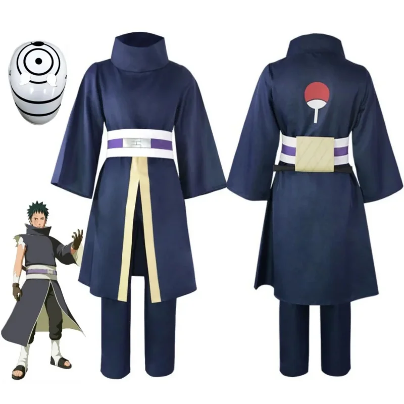 Anime Uchiha Obito cosplay costume wig men women combat uniforms kimono robes pants headcover mask suit Halloween unisex outfit