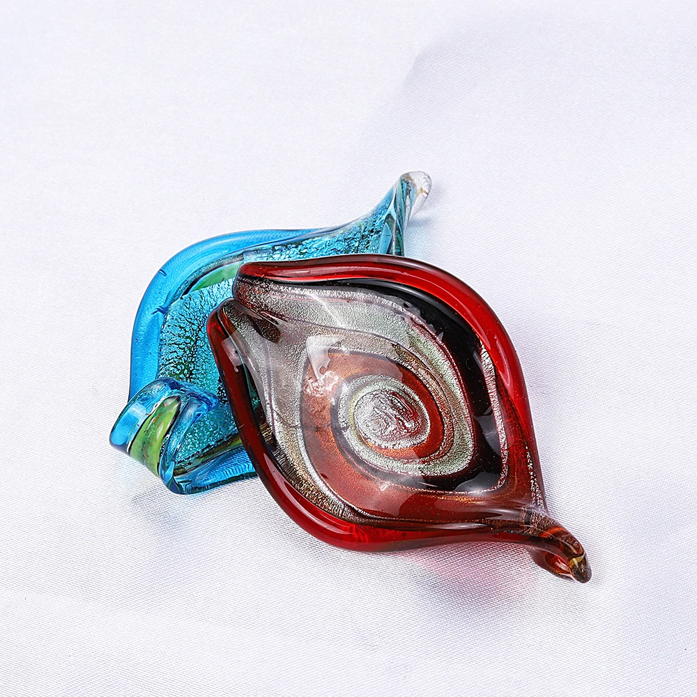 Qianbei Wholesale 6pcs Handmade Murano Lampwork Glass Mix Color Big Leaves Pendant Fit Necklace Jewelry Gifts