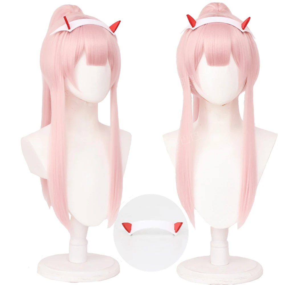 DARLING in the FRANXX Code 02 Cosplay Wig Ponytail Zero Two Swimwear Long Straight Pink Swimming Hairstyle Synthetic Hair Wigs