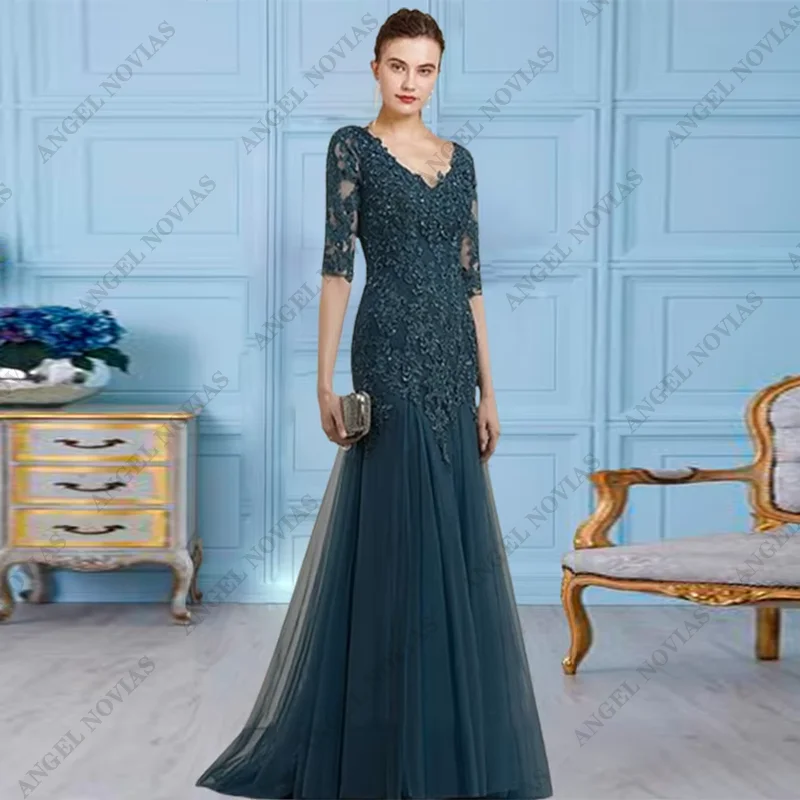 

Customized Long Mermaid Ink Blue Mother Of the Bride Dresses Dress Formal Chiffon vestidos de fiesta elegantes 2024