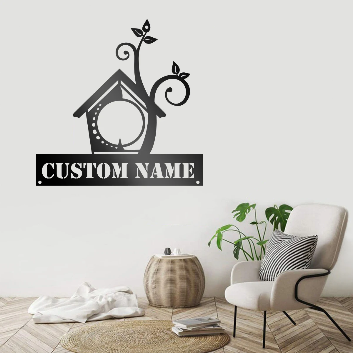 

Hut Personalization custom name Metal Wall Art Sign Farmhouse Hanging Decor Black Cutout Plaque Home Office Living Room Bedroom