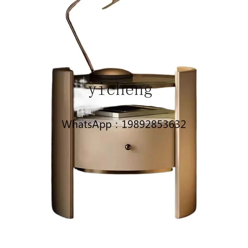 

GX Light Luxury Bedside Table round Glass High-End Natural Marble Minimalist Bedside Cabinet Bedroom