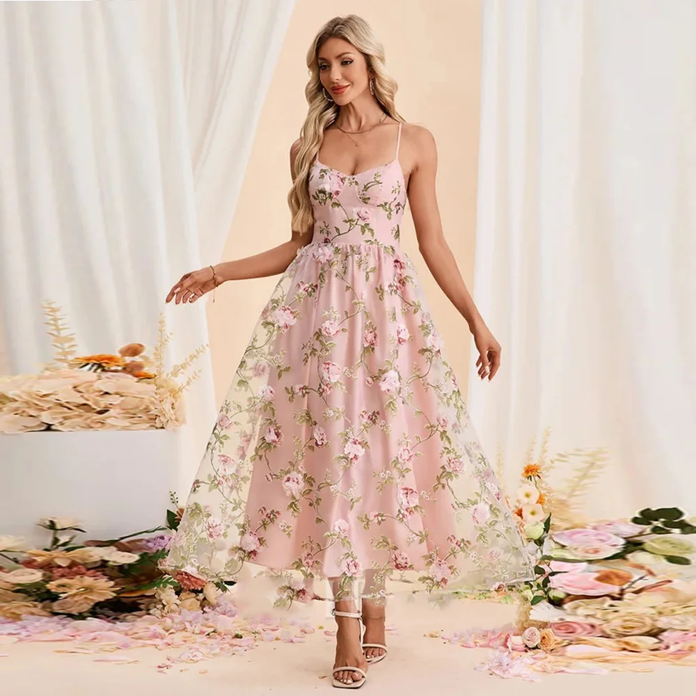 

Pink Applique Mother of Bride Dresses Sleeveless Spaghetti Straps Wedding Party Dresses for Women 2025 Summer Robe De Soirée