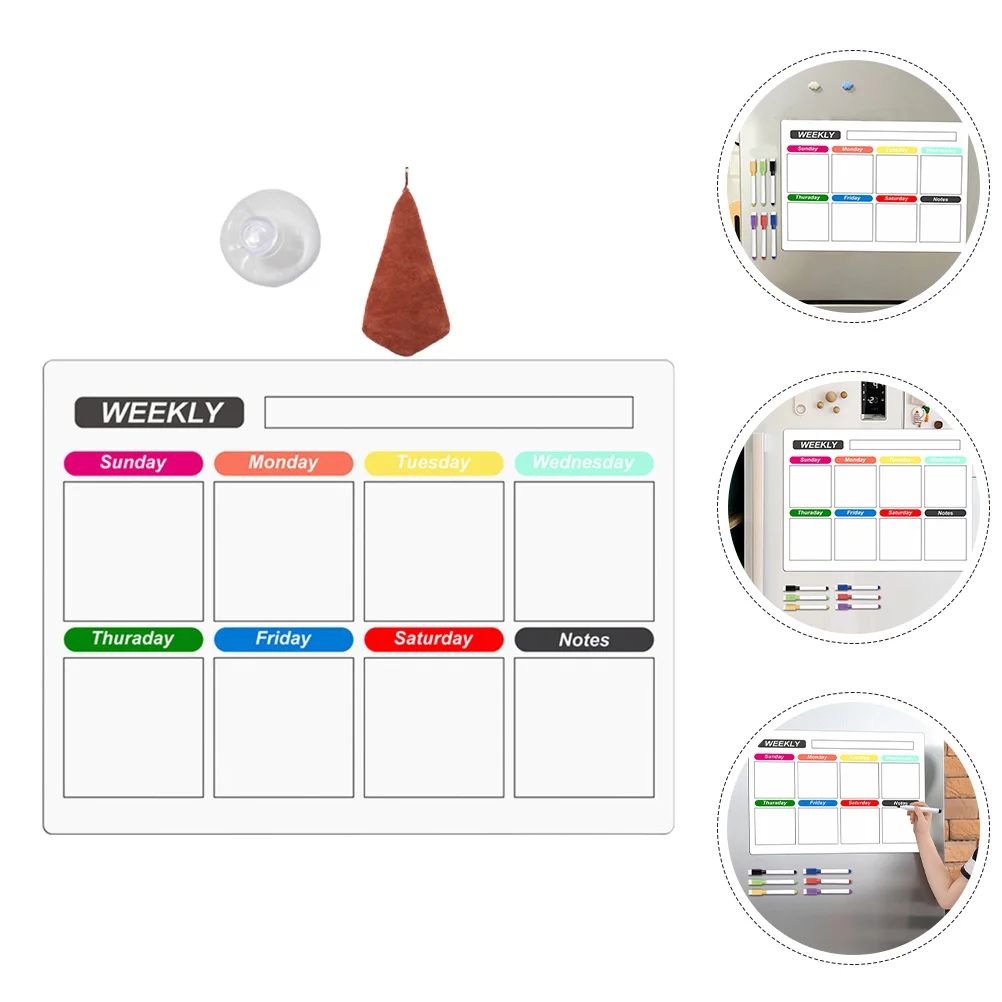 1Set Magnetic Refrigerator Board Clear Plastic Dry Erase Weekly Planner Message Organizer Magnetic Fridge Planner Daily