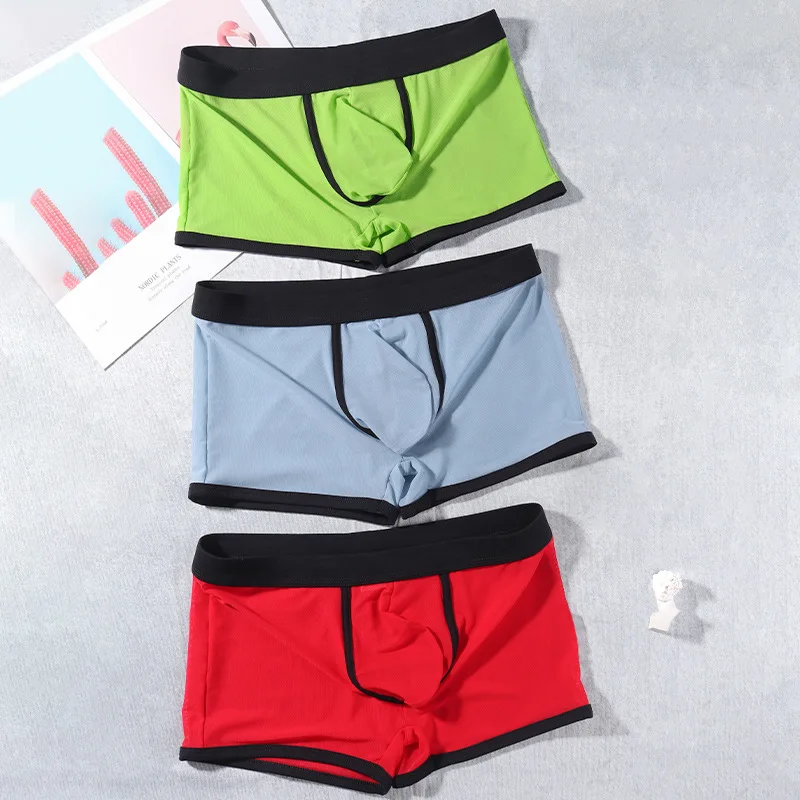 

Мужские сетчатые боксеры-шорты из ледяного шелка для лета: дышащие, сетчатые, прозрачные, сексуальные, свободного кроя, легкие и комфортные трусы-боксеры