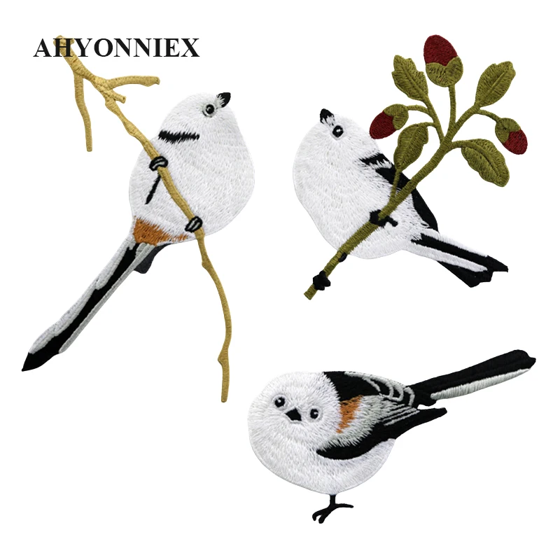Different Embroidered Fat Long-tail Tit Patches Iron On Patch Accessories for Coat Jeans Dress Cute Birds Patches
